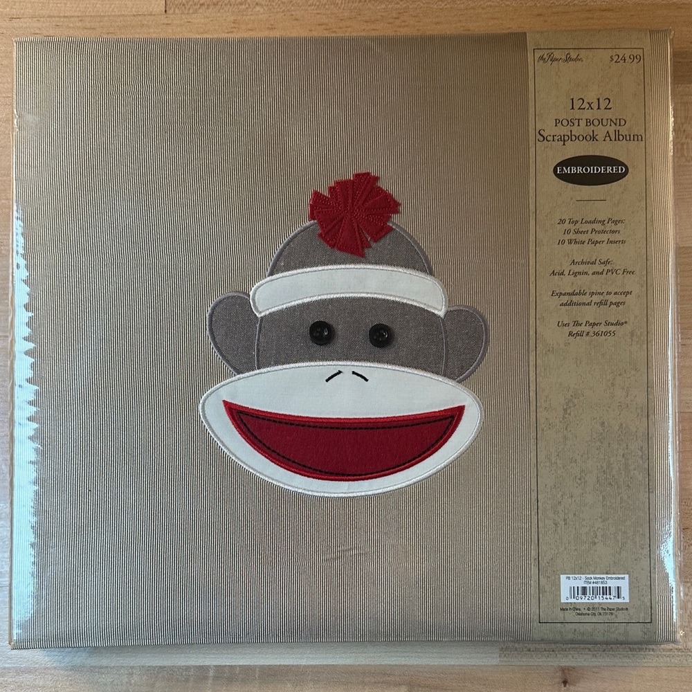 Brand new! The Paper Studio Tan 12x12 Sock Monkey Scrapbook
